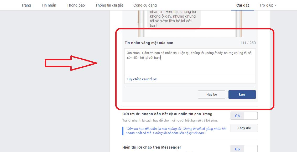 Cài đặt tin nhắn tự động trên Page Facebook
