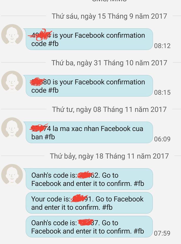 Mã xác nhận Facebook gửi về điện thoại