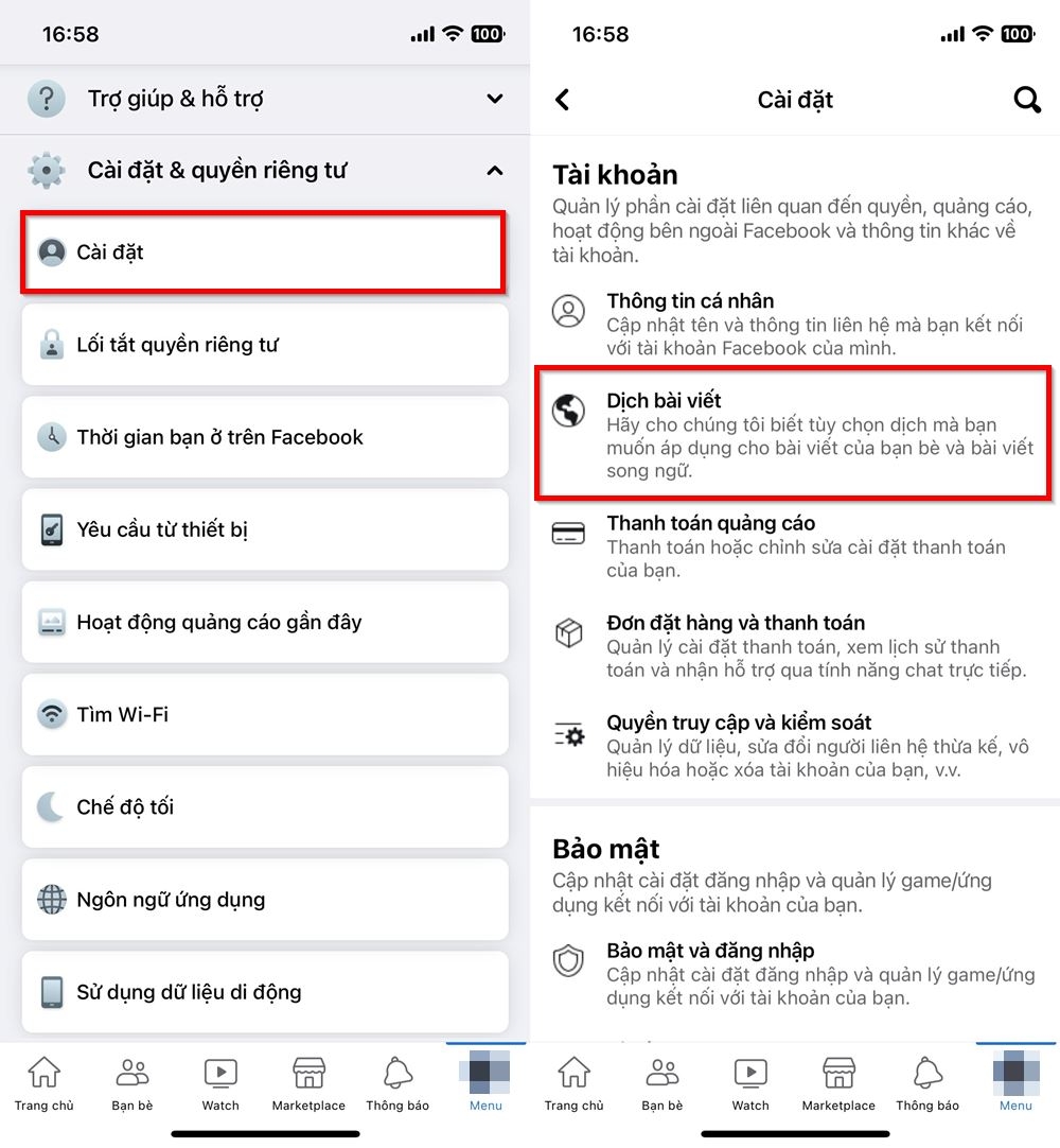 Bật tính năng tự động dịch trên Facebook