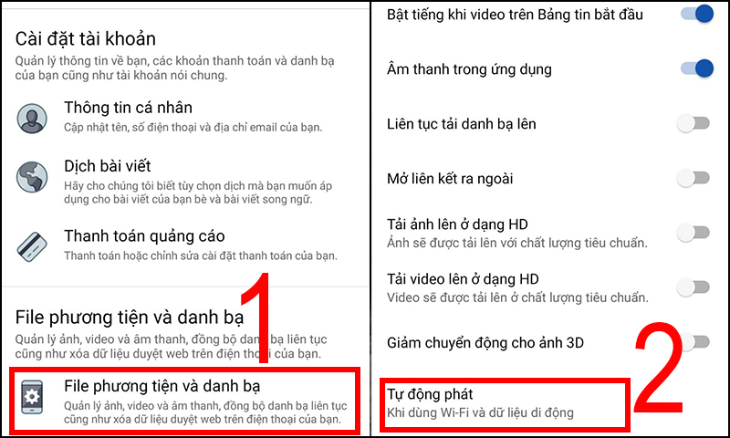 Cài đặt tự động phát video trên Facebook