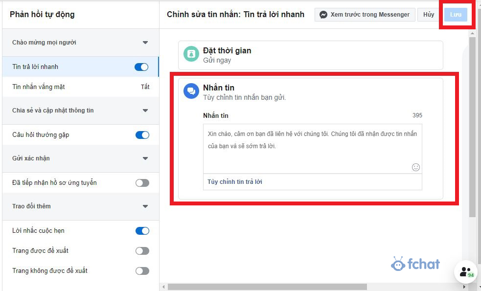 Tin nhắn trả lời tự động Facebook