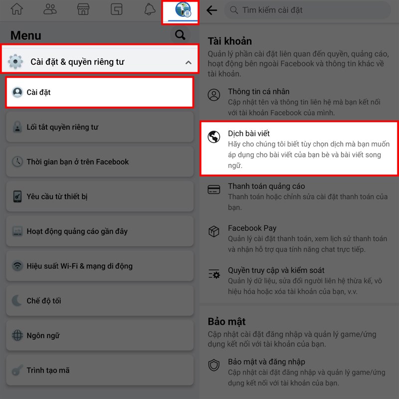 Hướng dẫn truy cập Cài đặt trên Facebook