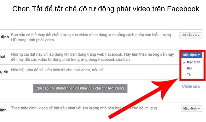 Cách tắt tự động phát video trên Facebook phiên bản web