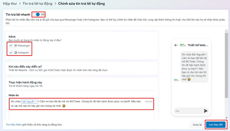 Tạo tin nhắn trả lời nhanh trên Facebook